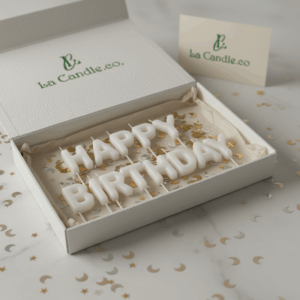 "happy birthday" candle set – white letters